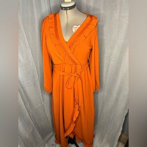 Simple Vibrant Orange Long Sleeve Dress